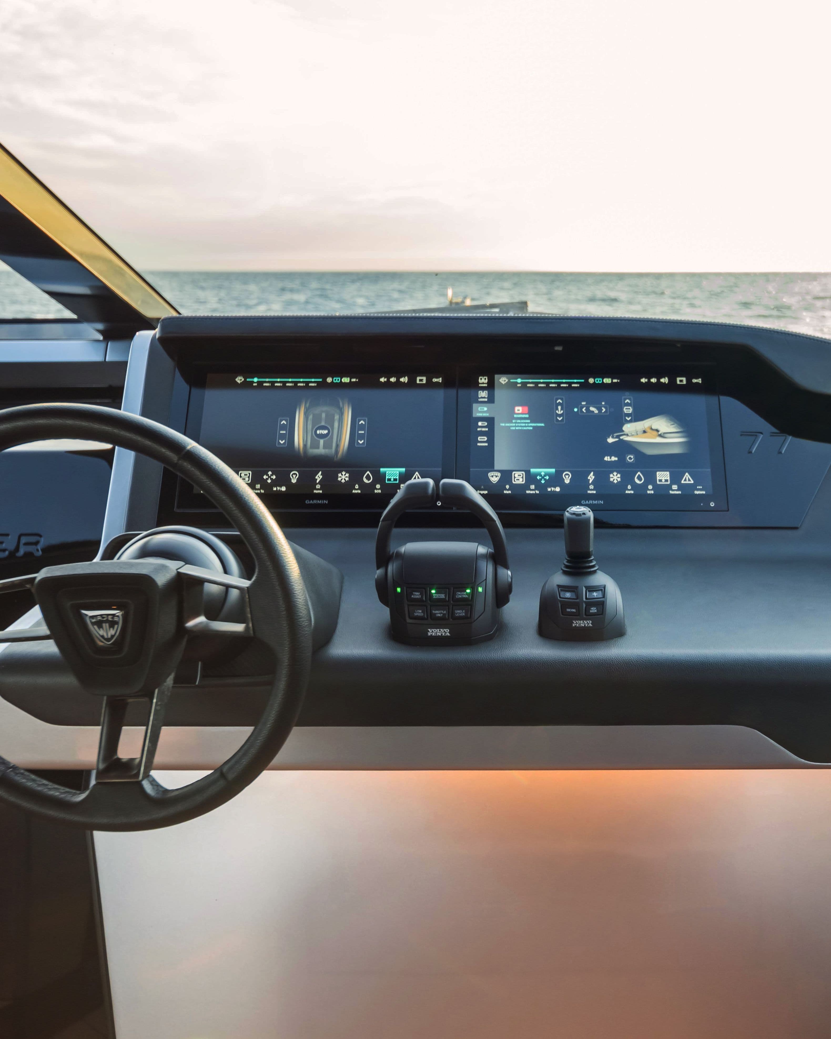 Wajer 77 cockpit dashboard steering wheel throttle joystick garmen screens