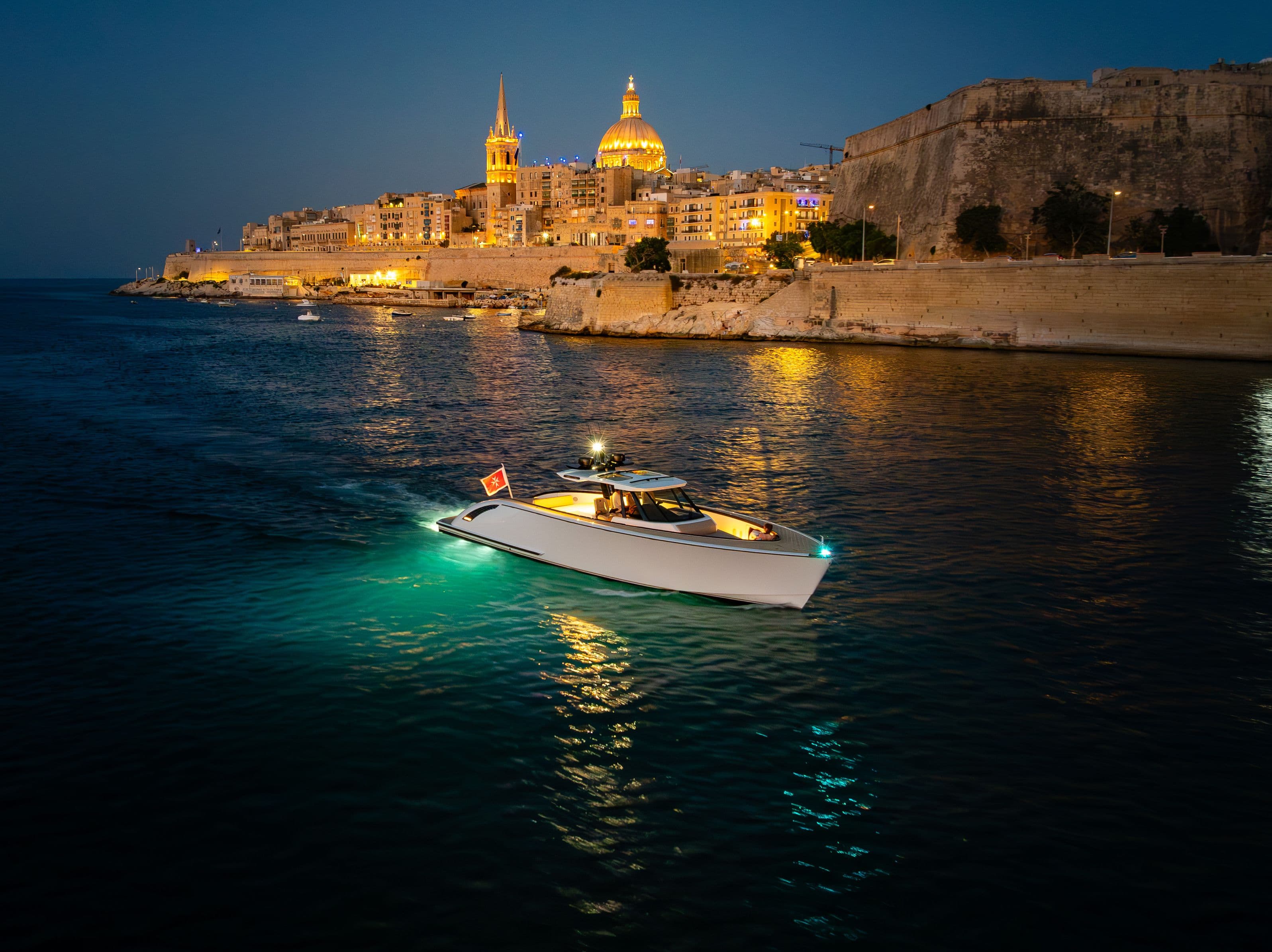 Wajer 55 S suerte iii malta night evening drone birds eye view