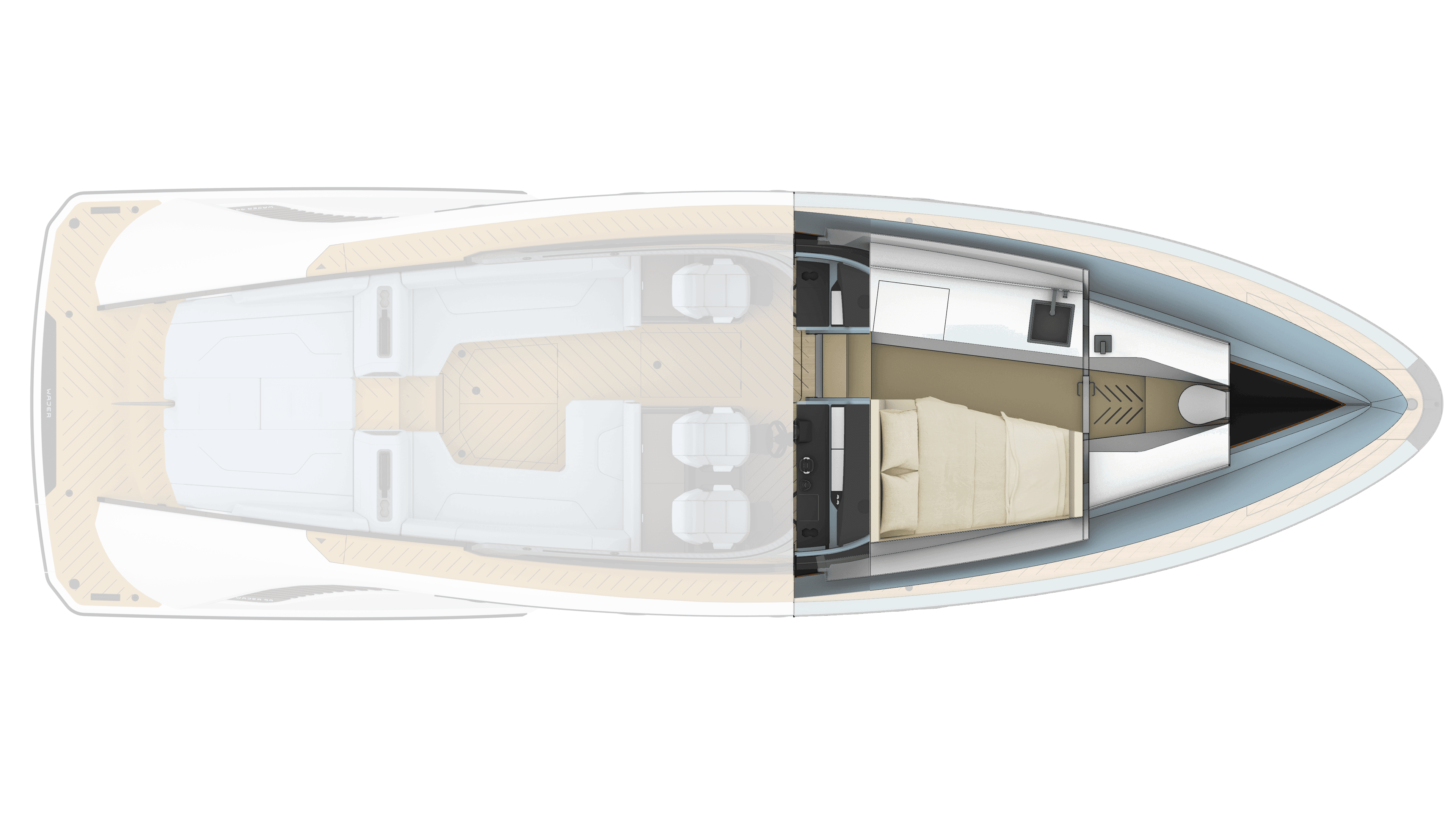 Wajer 44 GA horizontal interior view - bed night
