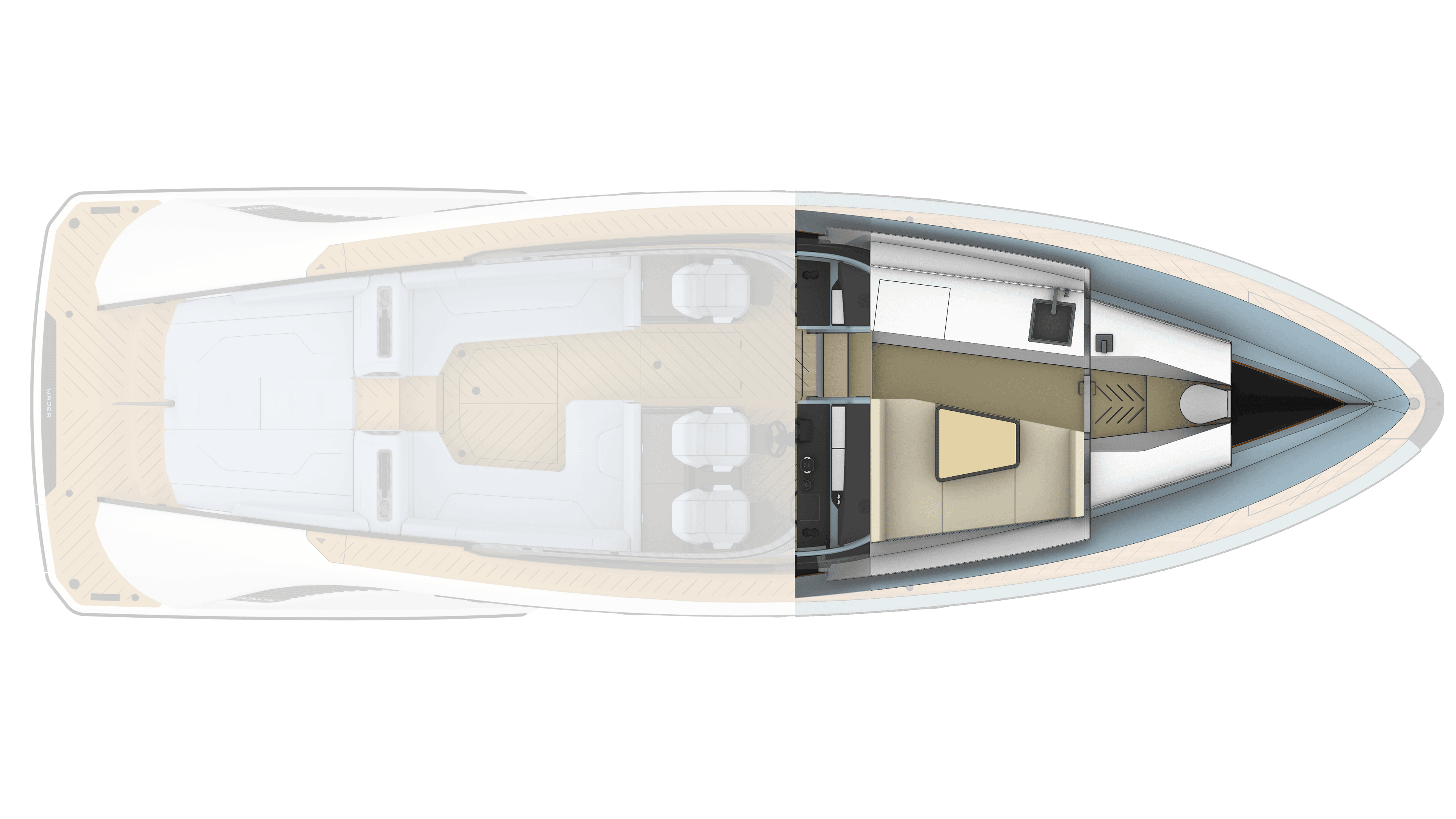 Wajer 44 GA horizontal interior view - lounge dining table