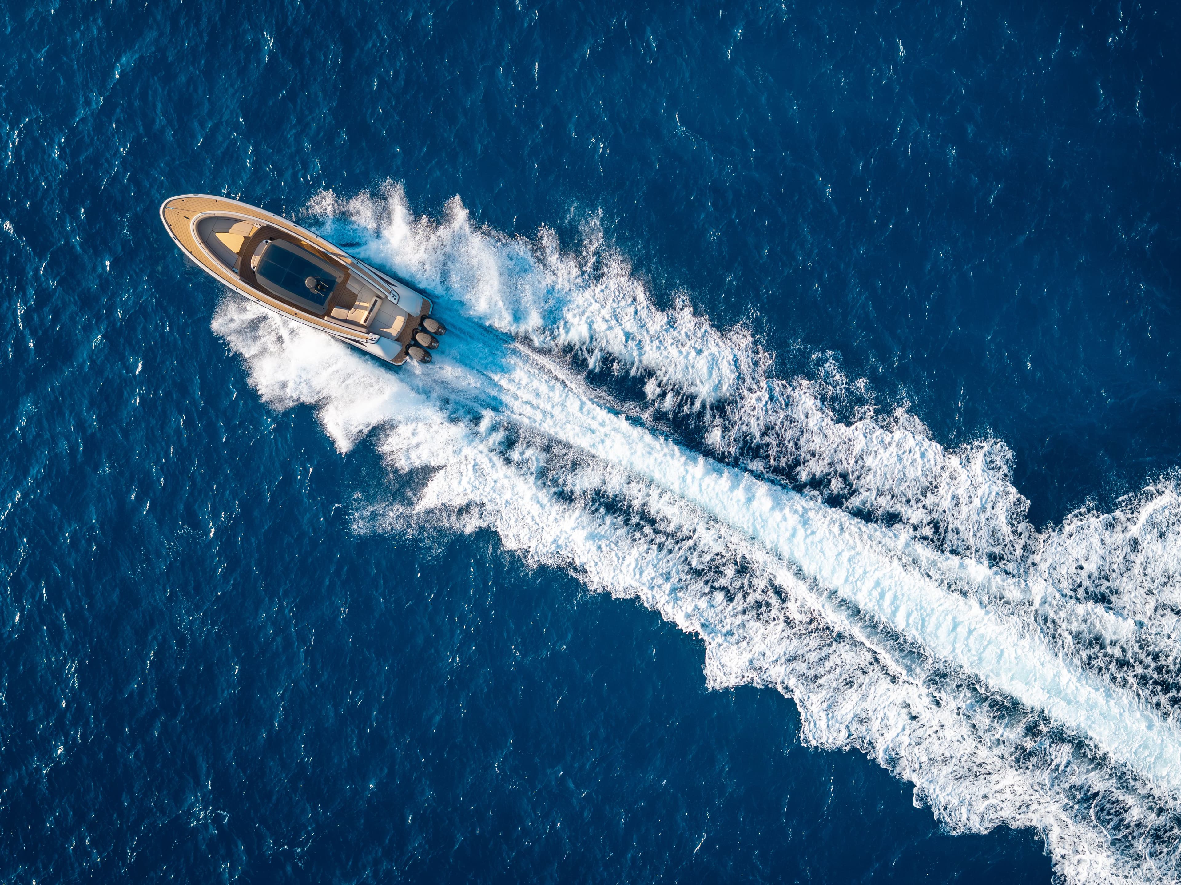 Wajer 38 S V10 outboard engines drone topshot diagonal sailing