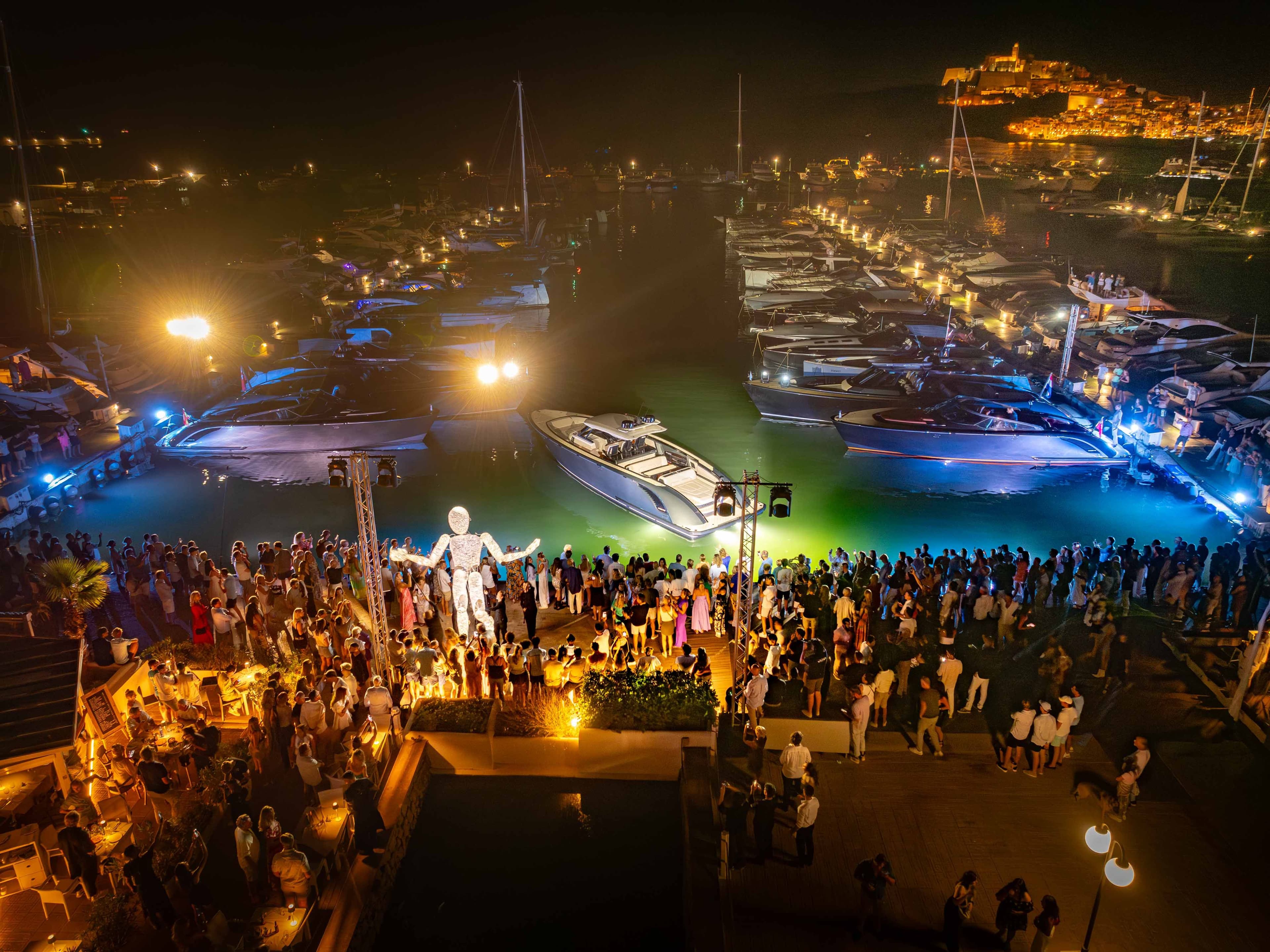 Wajer 44 S launch ibiza drone shot evening