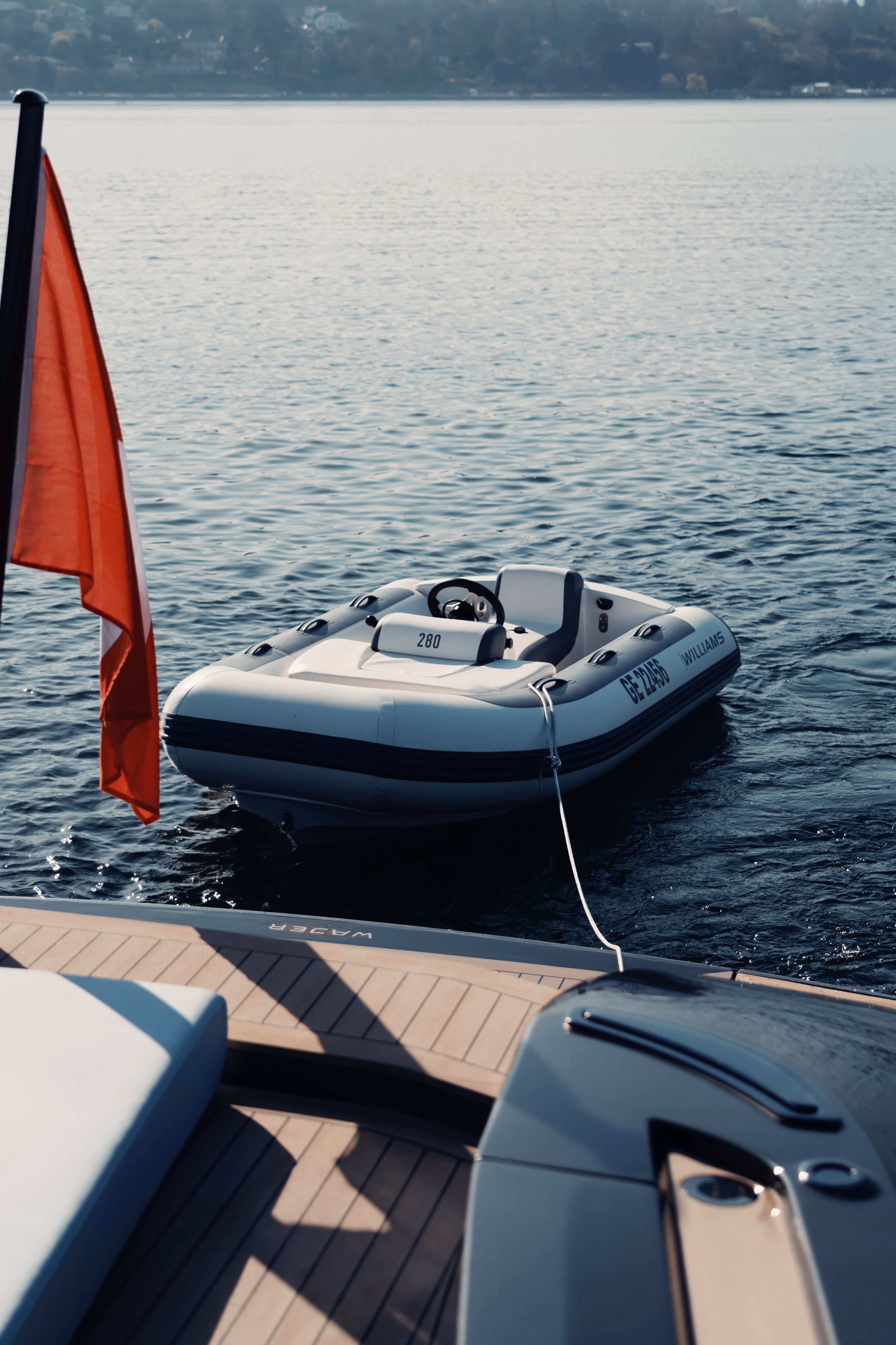 Wajer 55 S Williams Turbo Jet 285 Tender behind boat