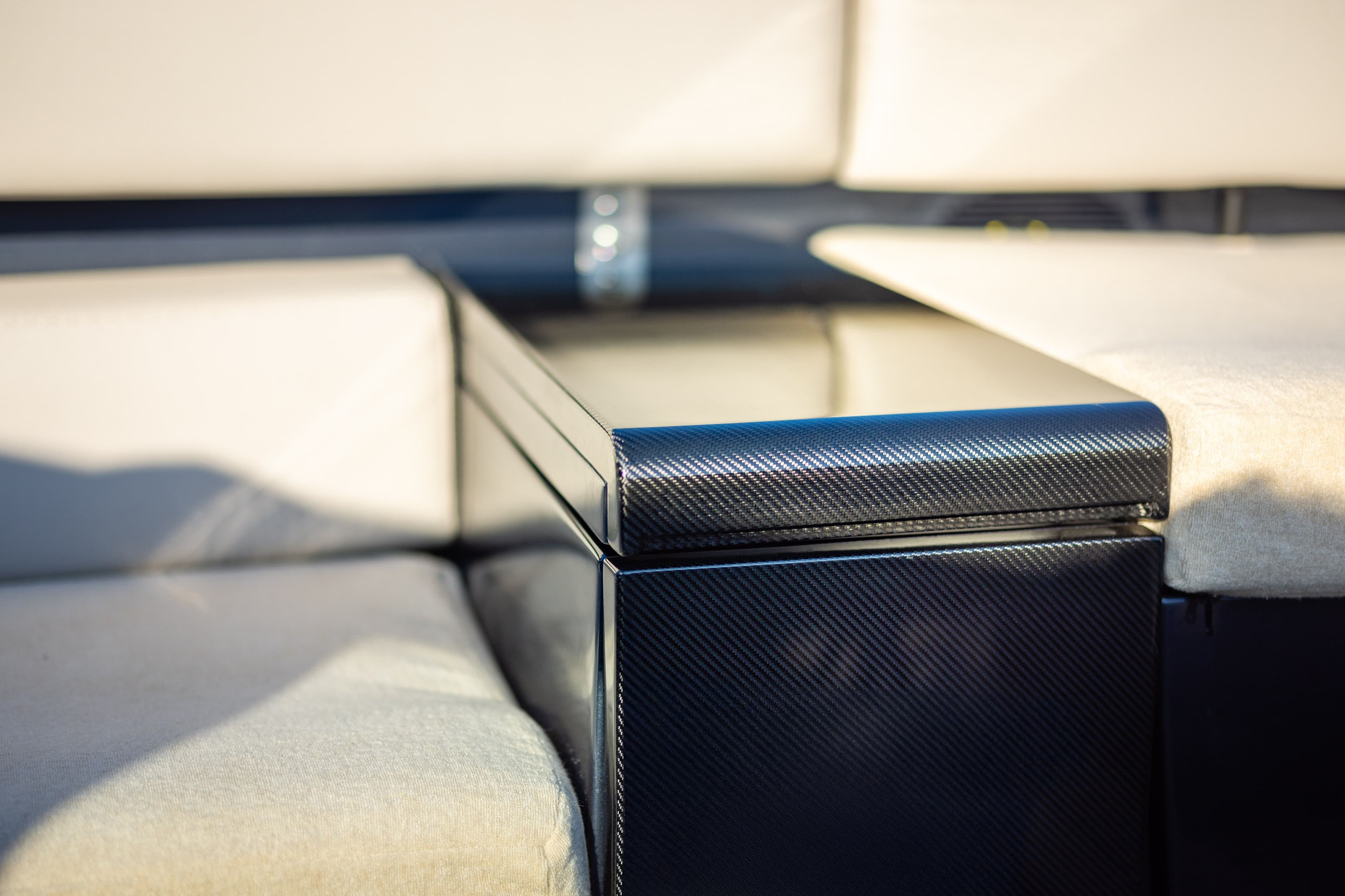 Wajer 38 storage fridge carbon deatil zoom in lounge