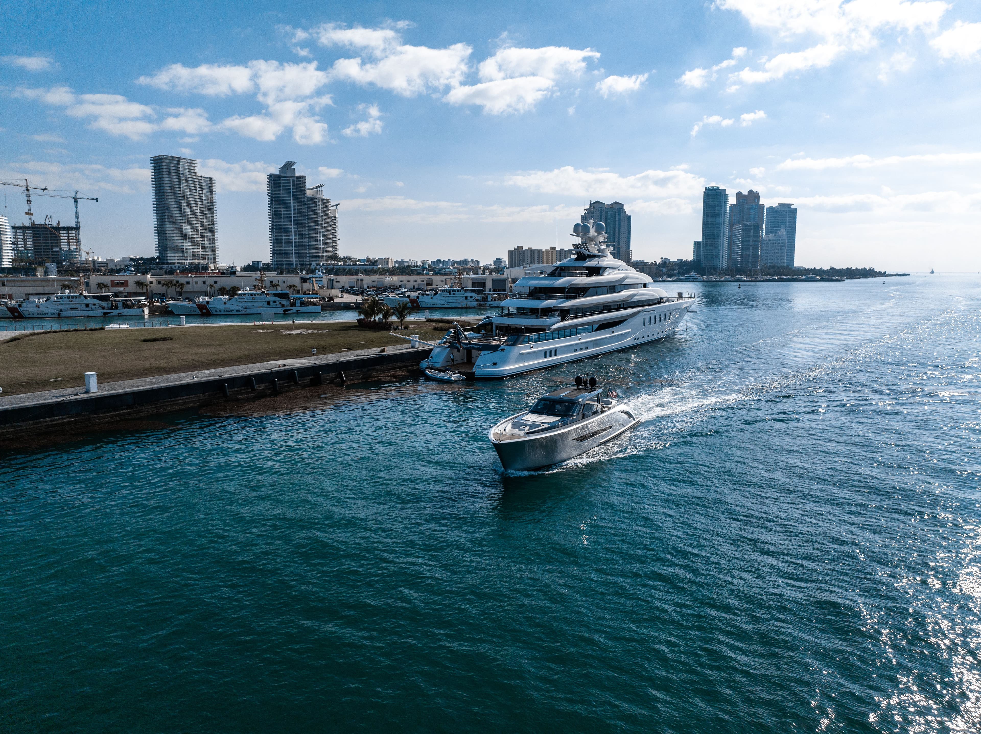 Wajer 77 tender superyacht coast drone view
