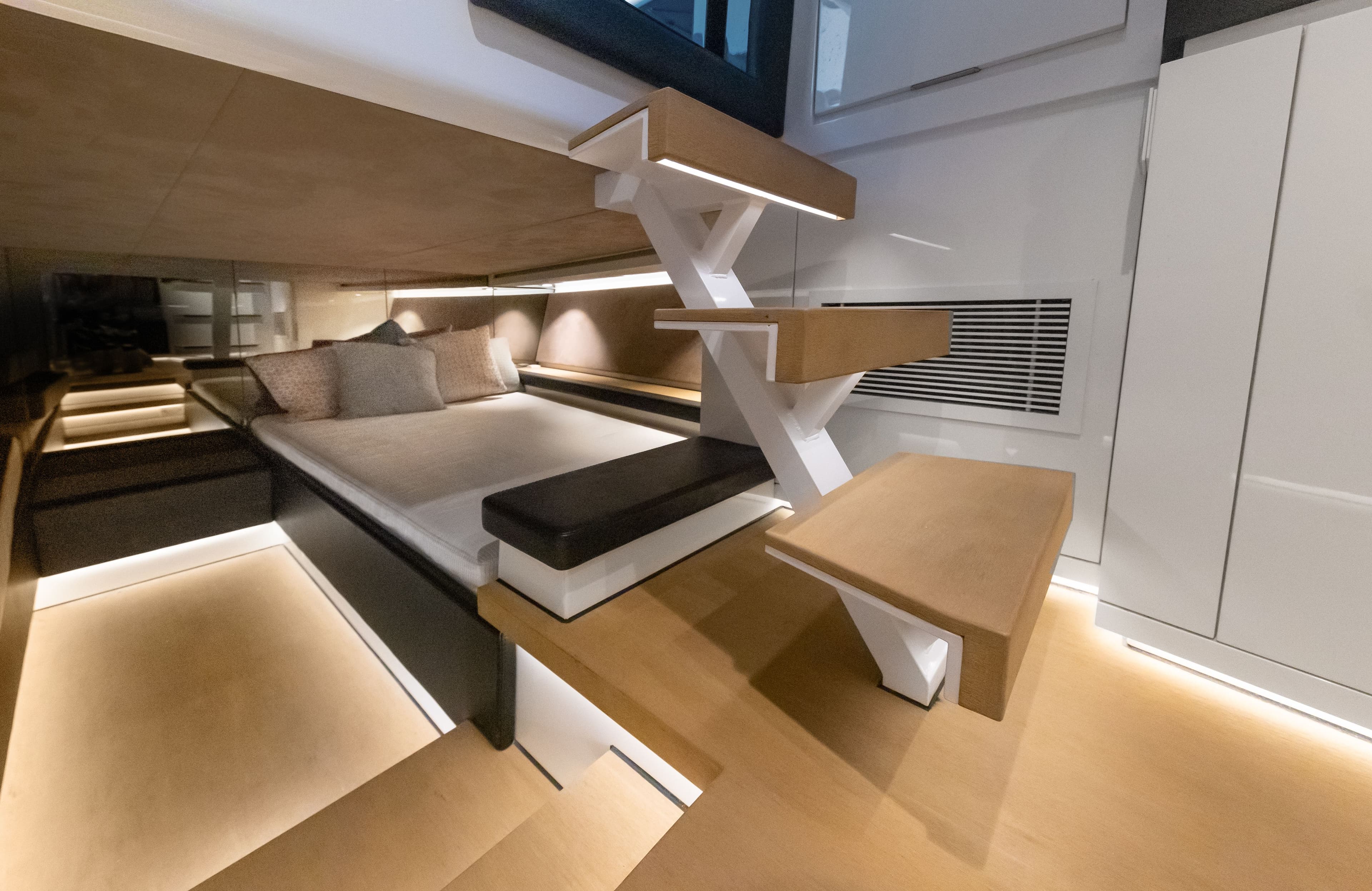Wajer 55 S Brut interior below deck single beds stairs